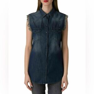 Diesel Denim Sleeveless Western Cotton Shirt Blue Button Down women's size Small